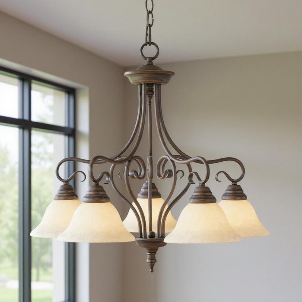 Bronze Five Light Metal Dimmable Chandelier With Shades
