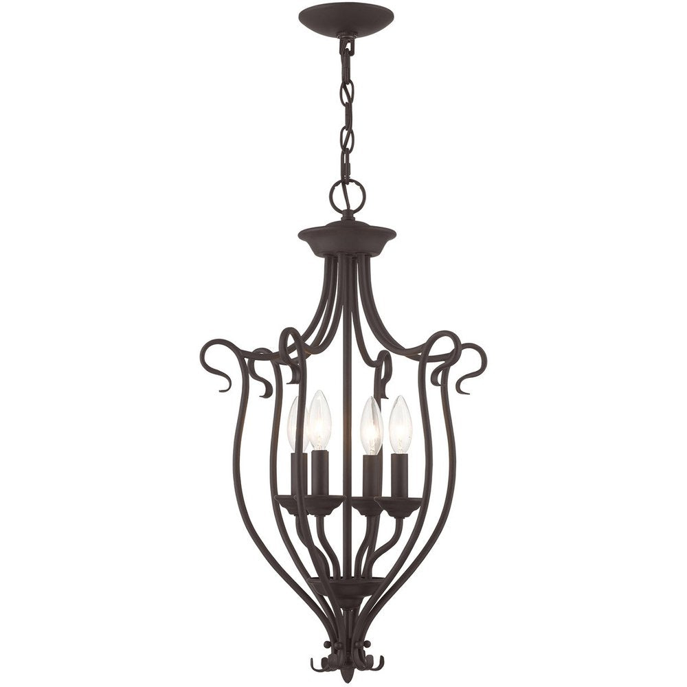 Bronze Four Light Dimmable Chandelier With Shades