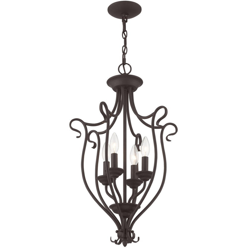 Bronze Four Light Dimmable Chandelier With Shades