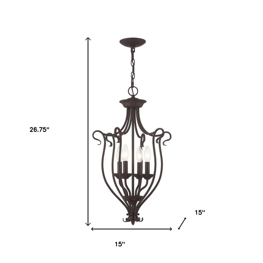 Bronze Four Light Dimmable Chandelier With Shades