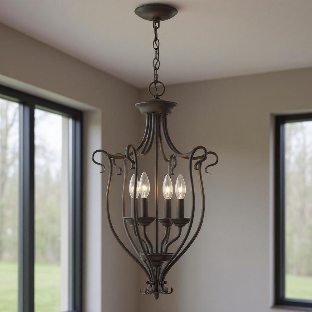 Bronze Four Light Dimmable Chandelier With Shades