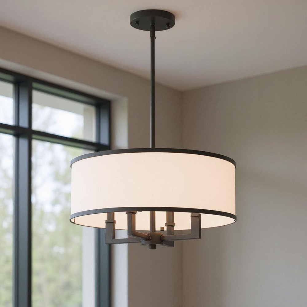 Bronze Four Light Dimmable Chandelier With Shades