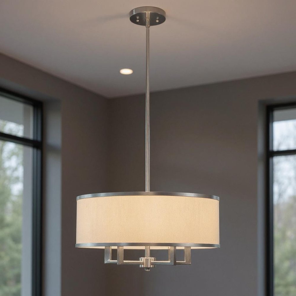 Nickel Four Light Metal Dimmable Chandelier With Shades