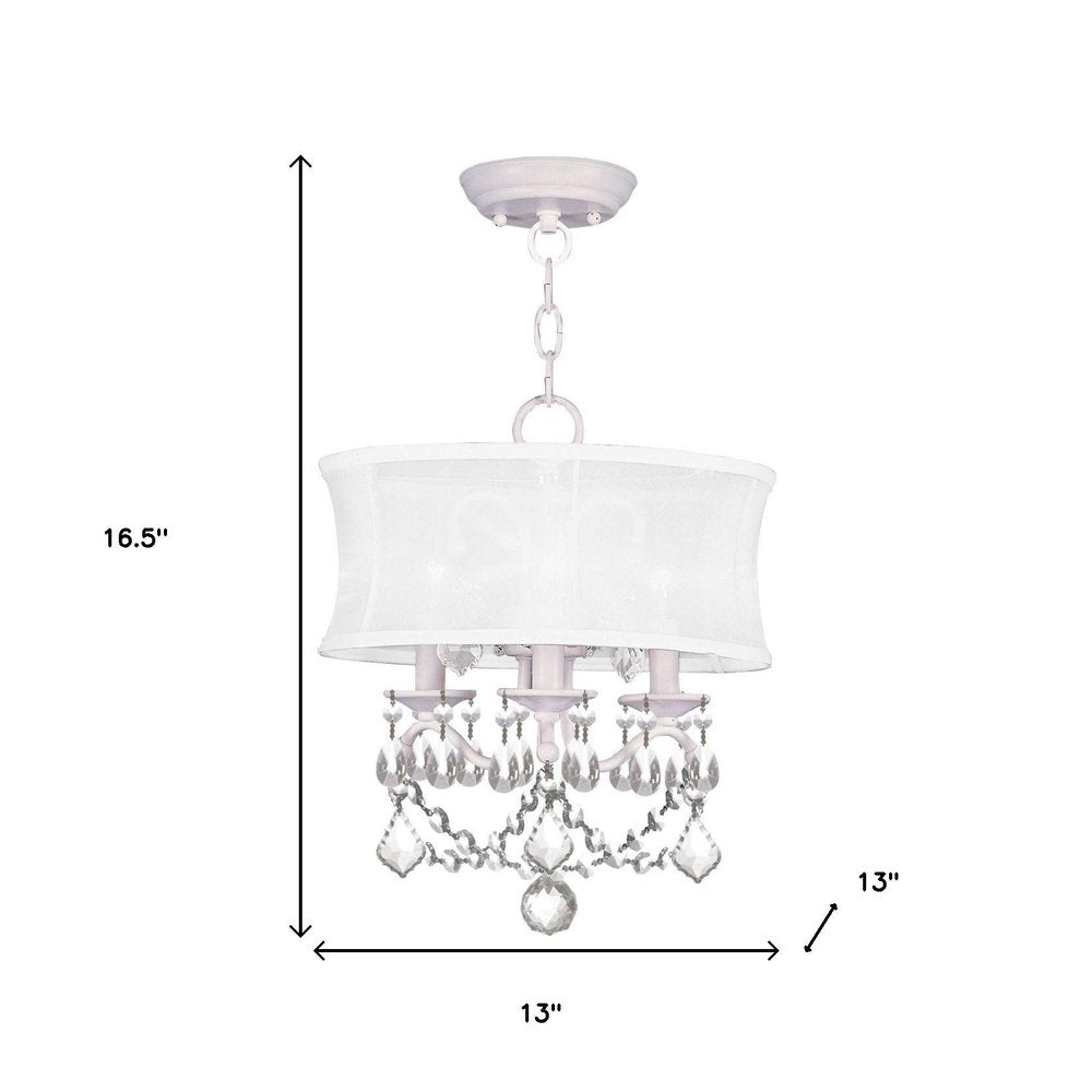 White Three Light Dimmable Chandelier With Shades