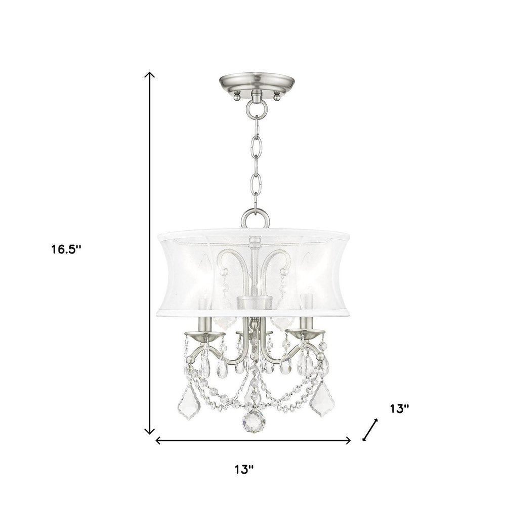 Nickel Three Light Metal Dimmable Chandelier With Shades