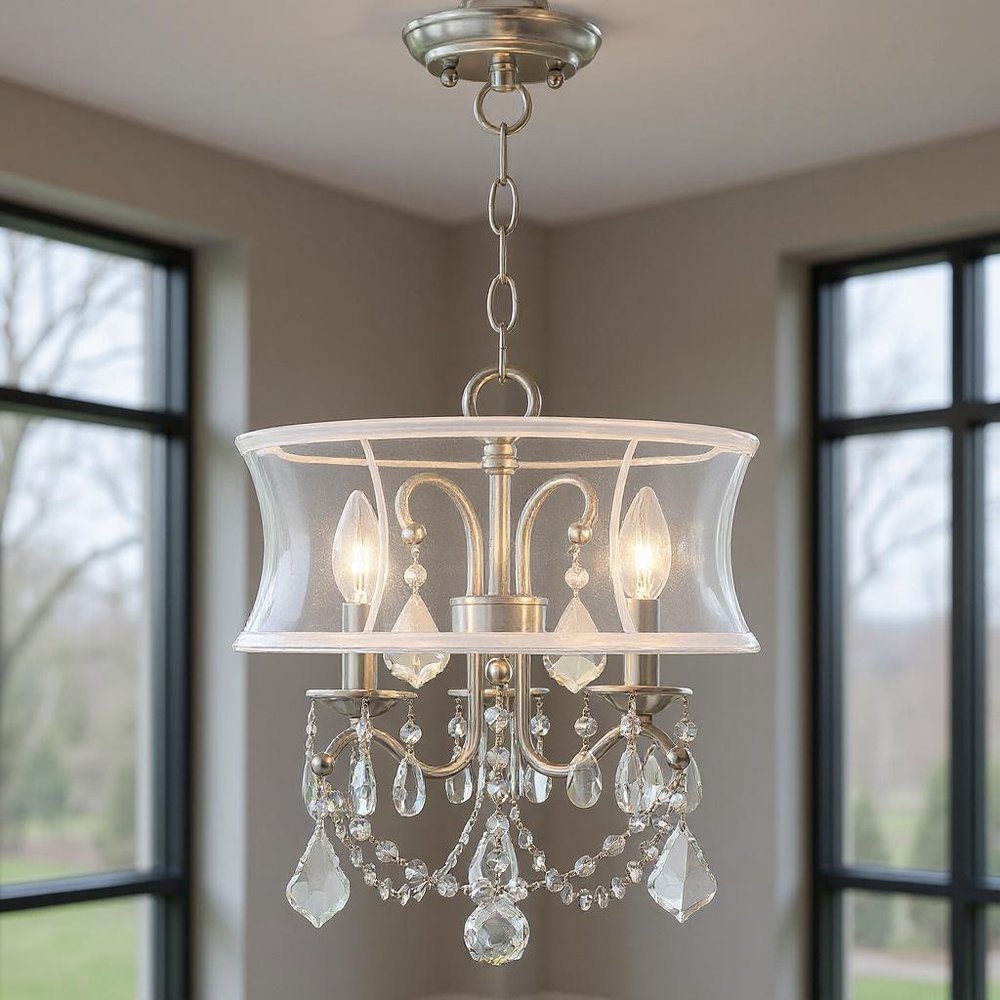 Three Light Dimmable Chandelier With Shades