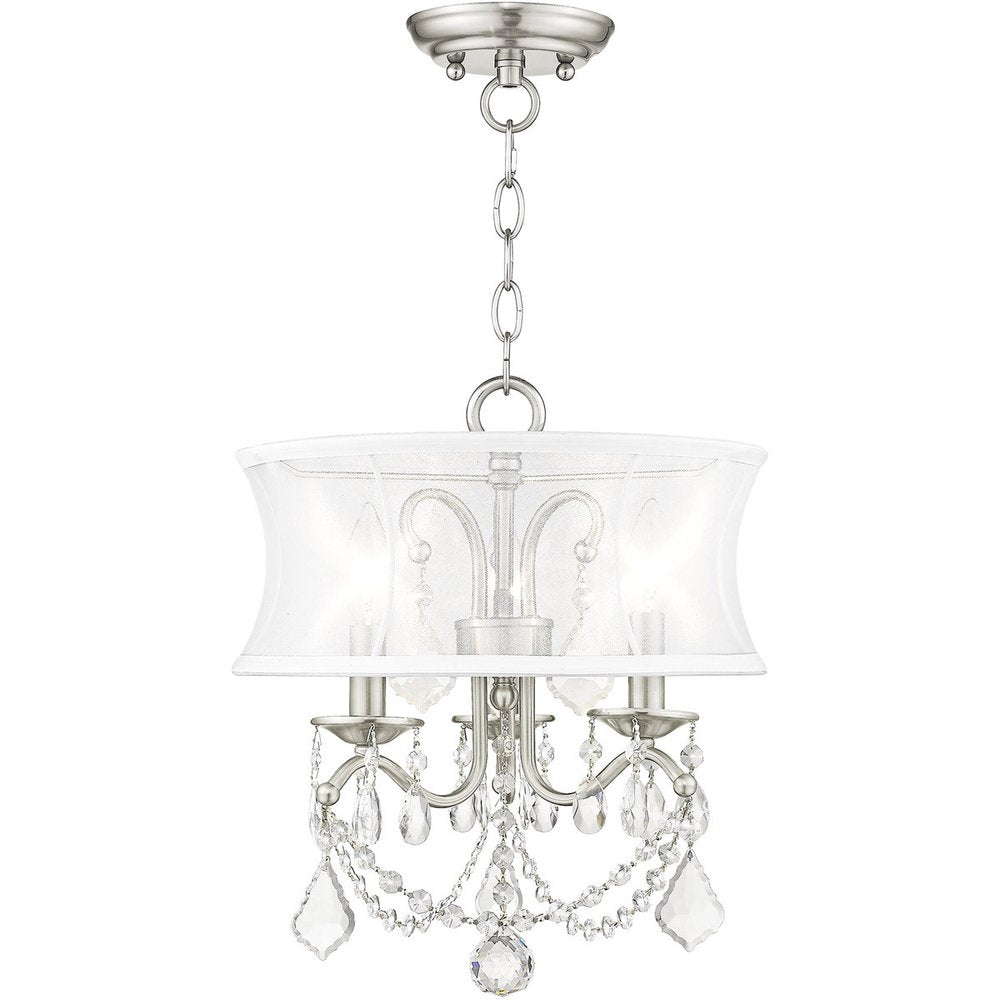 Nickel Three Light Metal Dimmable Chandelier With Shades