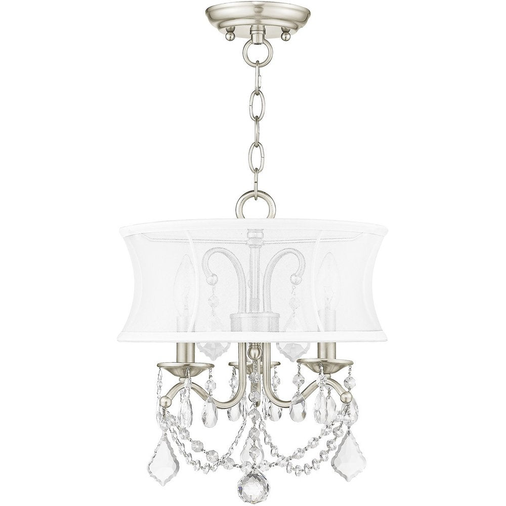 Nickel Three Light Metal Dimmable Chandelier With Shades