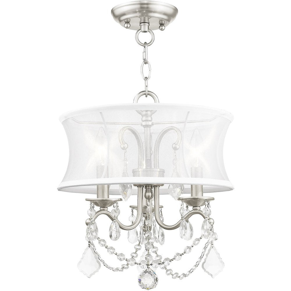 Nickel Three Light Metal Dimmable Chandelier With Shades