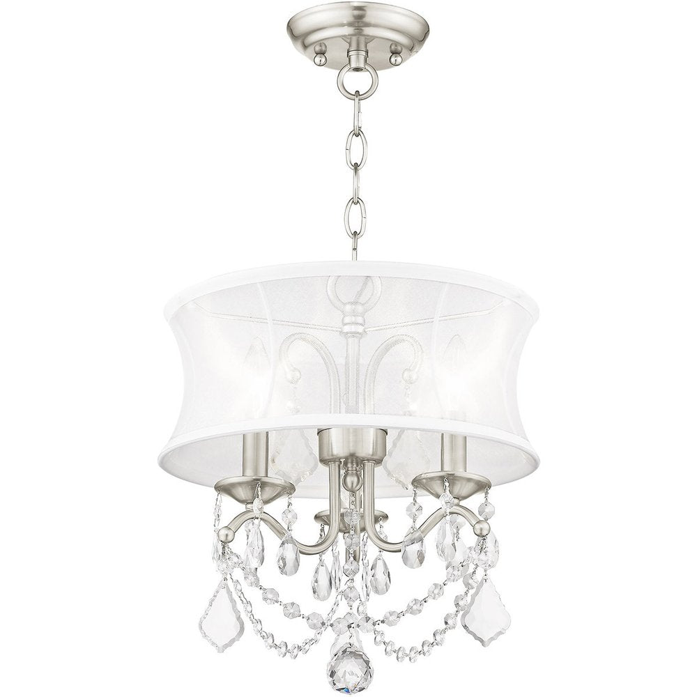 Nickel Three Light Metal Dimmable Chandelier With Shades