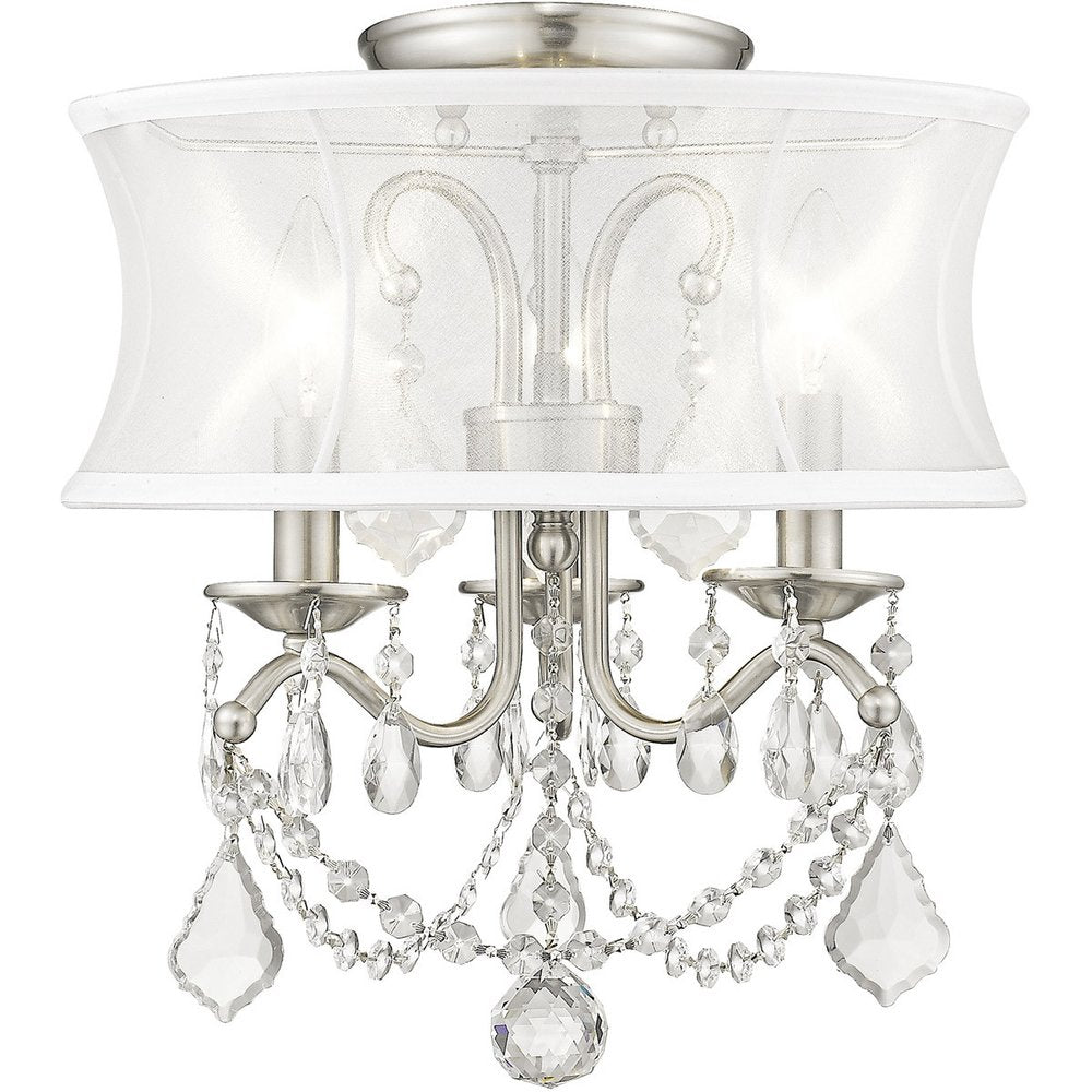 Nickel Three Light Metal Dimmable Chandelier With Shades