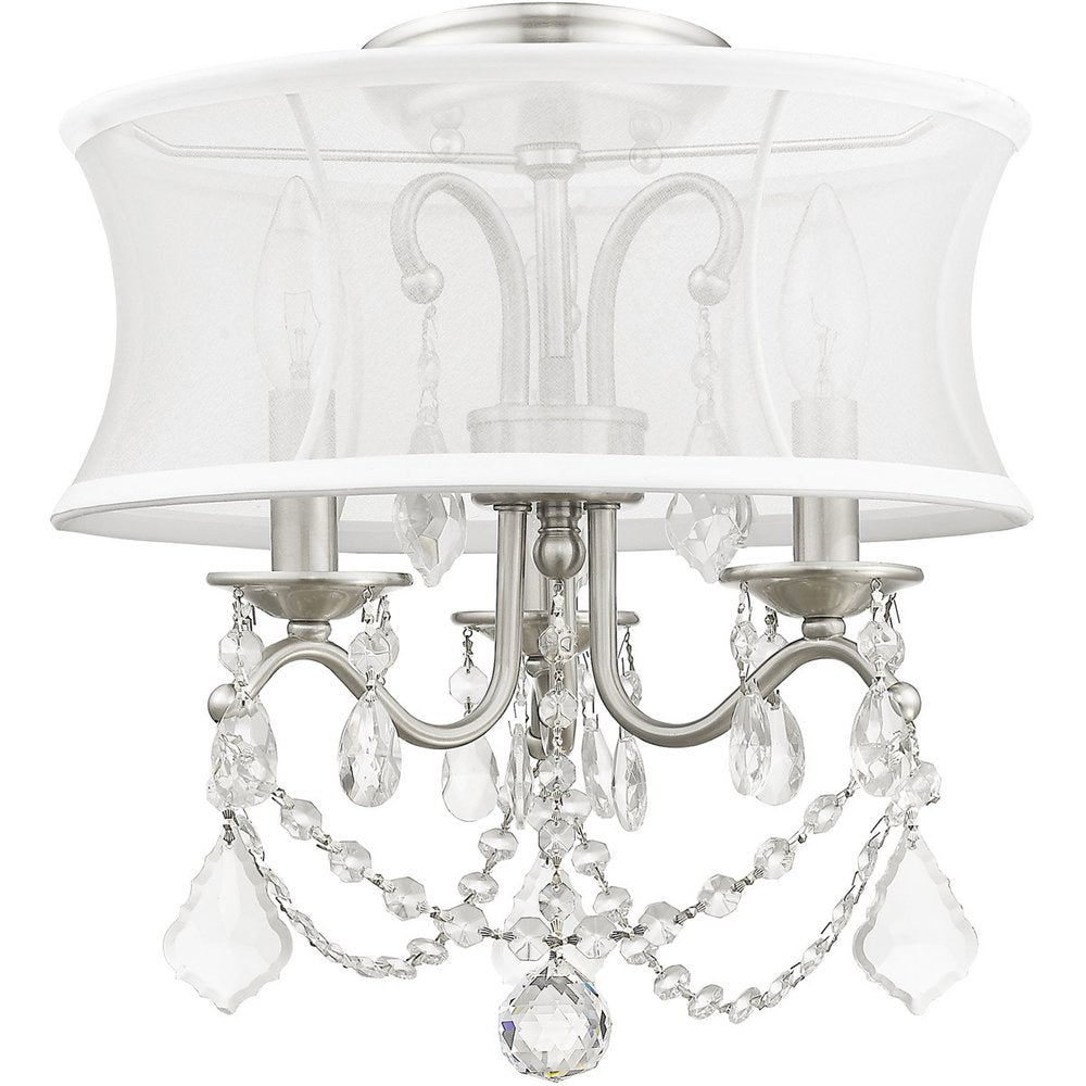 Nickel Three Light Metal Dimmable Chandelier With Shades