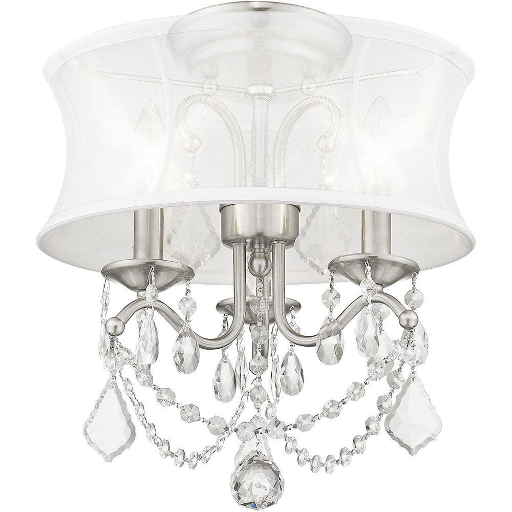 Nickel Three Light Metal Dimmable Chandelier With Shades