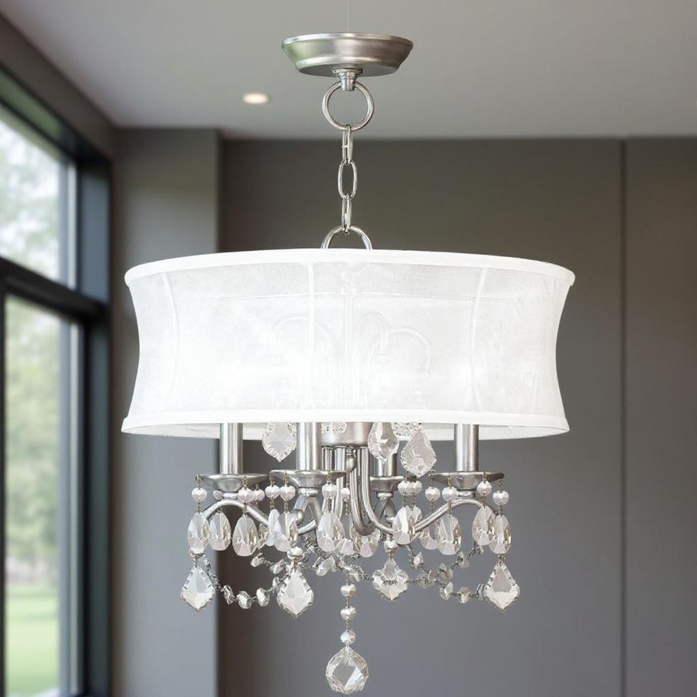 Nickel Four Light Metal Dimmable Chandelier With Shades