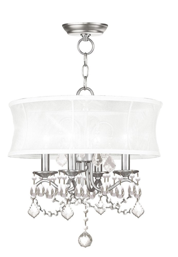 Nickel Four Light Metal Dimmable Chandelier With Shades