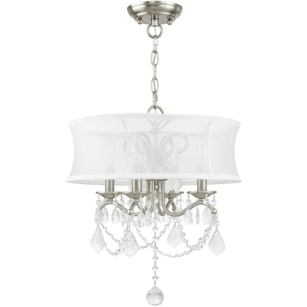 Nickel Four Light Metal Dimmable Chandelier With Shades