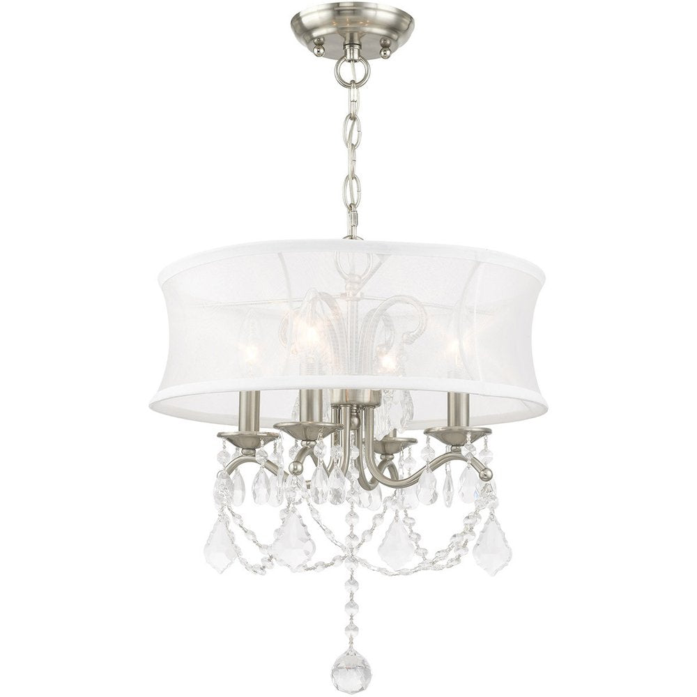 Nickel Four Light Metal Dimmable Chandelier With Shades