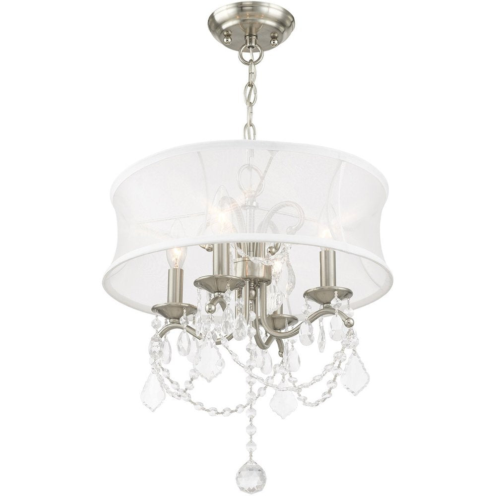 Nickel Four Light Metal Dimmable Chandelier With Shades