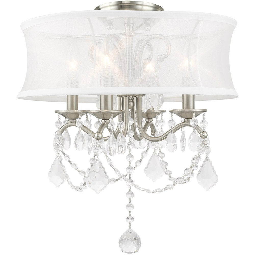 Nickel Four Light Metal Dimmable Chandelier With Shades