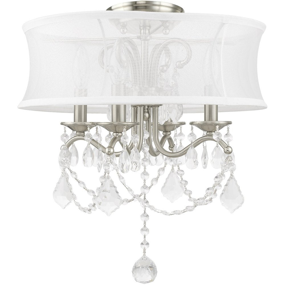 Nickel Four Light Metal Dimmable Chandelier With Shades