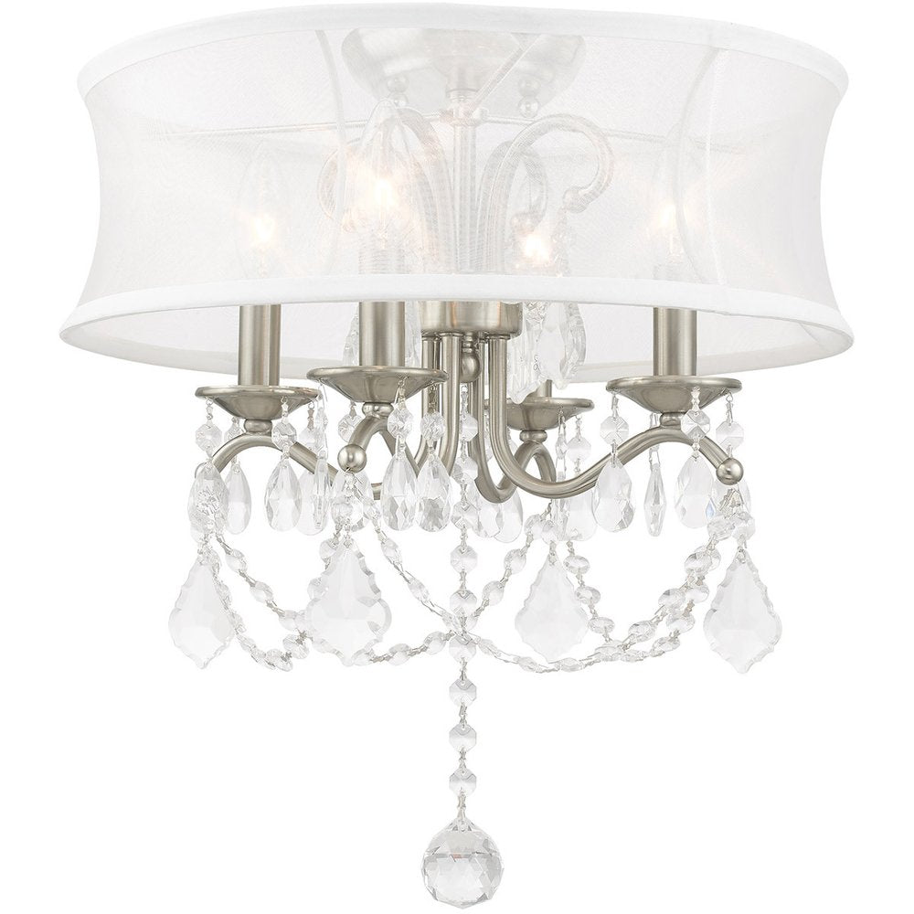 Nickel Four Light Metal Dimmable Chandelier With Shades