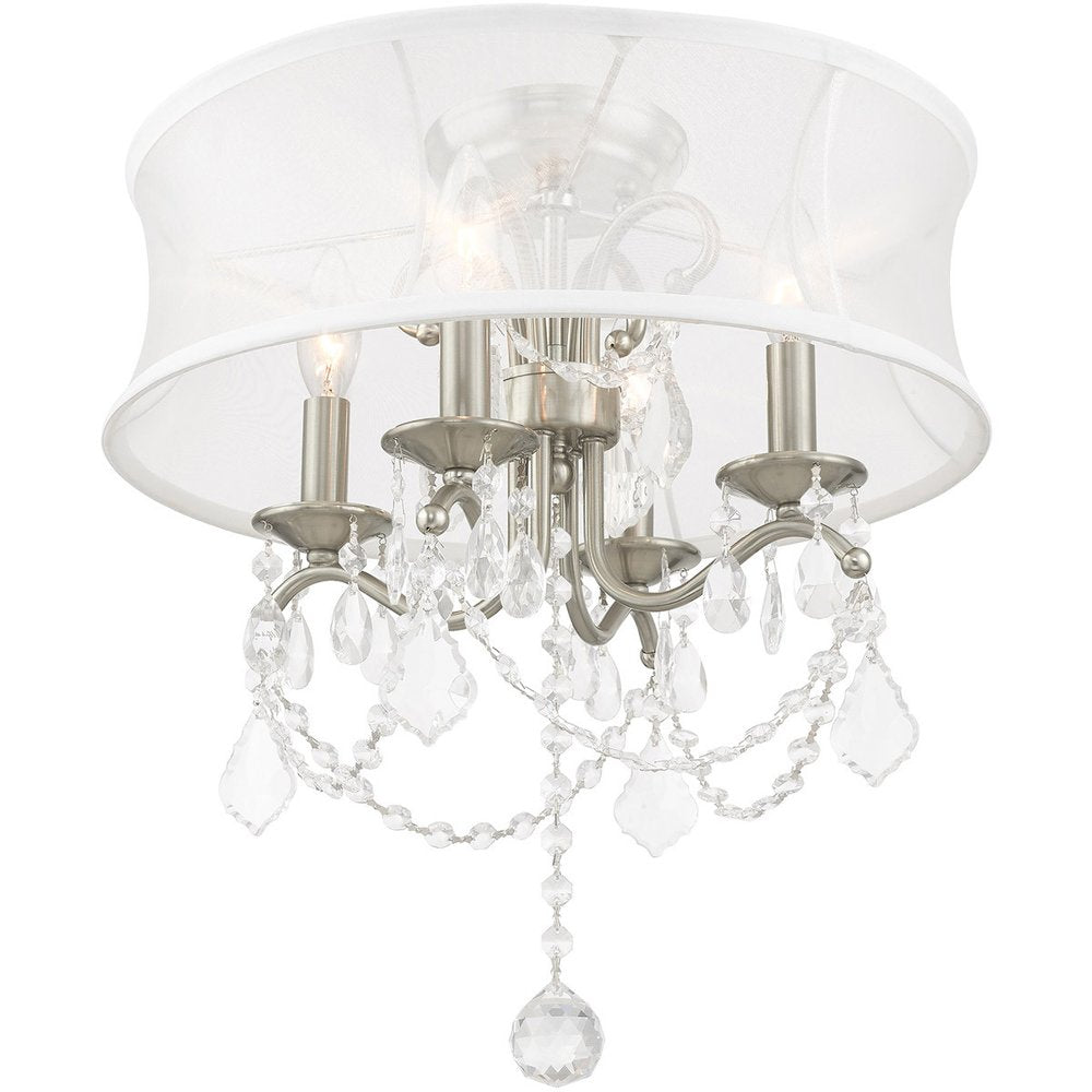 Nickel Four Light Metal Dimmable Chandelier With Shades