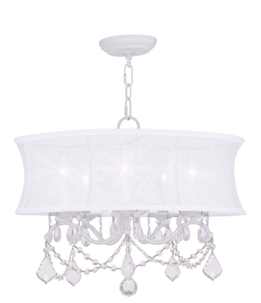 White Five Light Metal Dimmable Chandelier With Shades