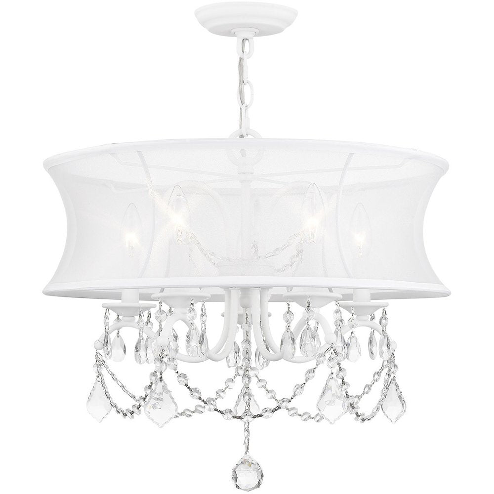 White Five Light Dimmable Chandelier With Shades