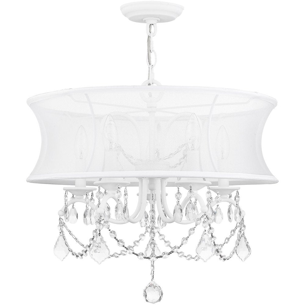 White Five Light Metal Dimmable Chandelier With Shades