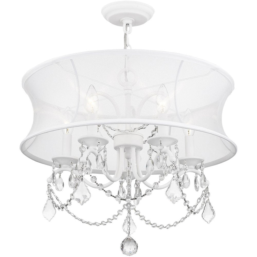 White Five Light Metal Dimmable Chandelier With Shades