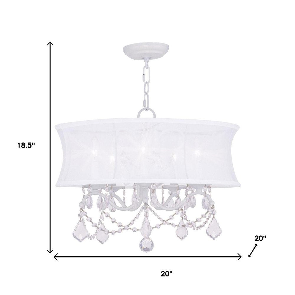 White Five Light Dimmable Chandelier With Shades