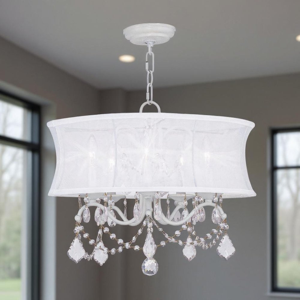 White Five Light Metal Dimmable Chandelier With Shades