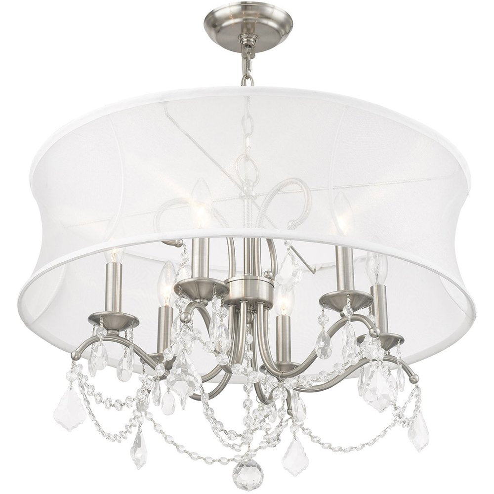 Nickel Six Light Metal Dimmable Chandelier With Shades