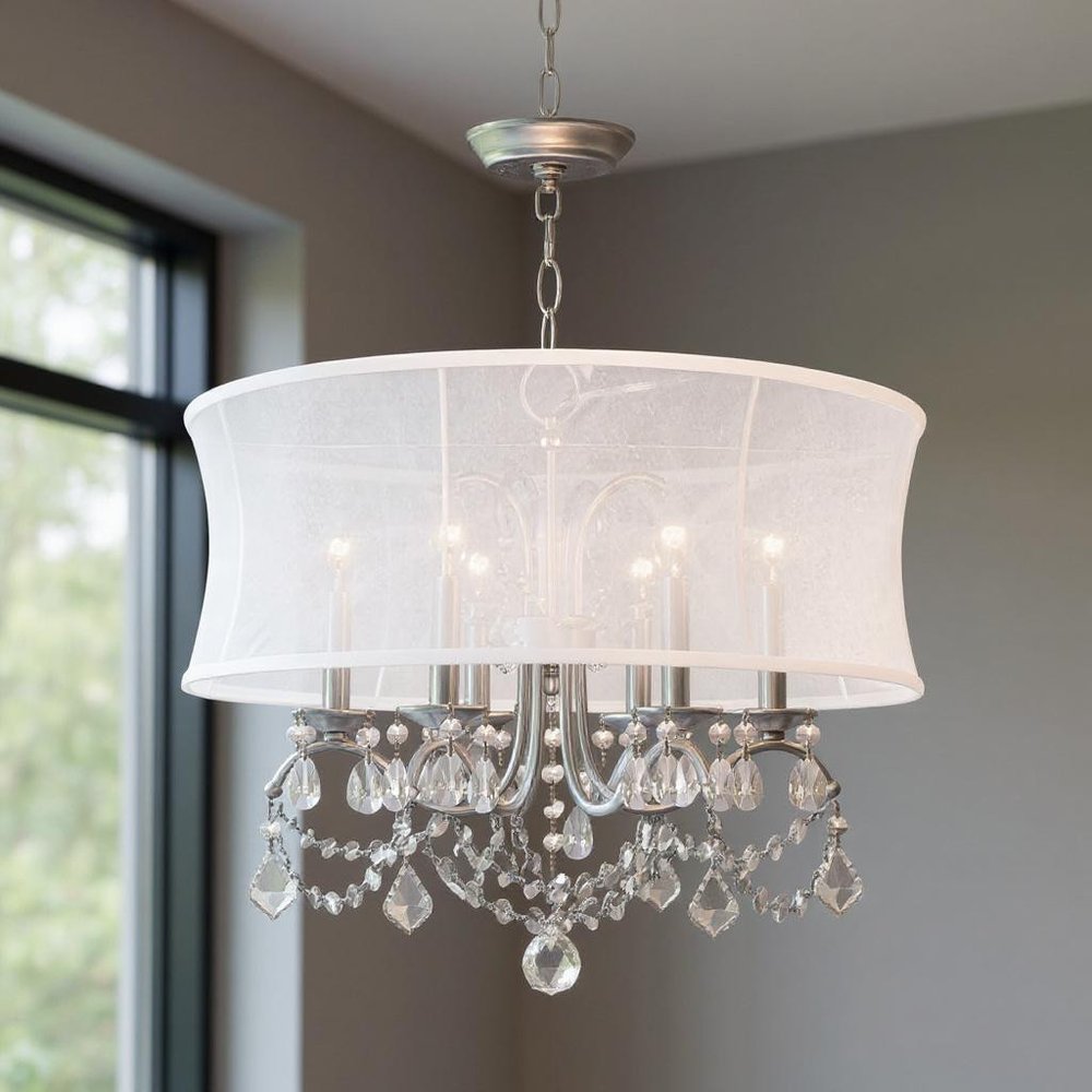 Nickel Six Light Metal Dimmable Chandelier With Shades