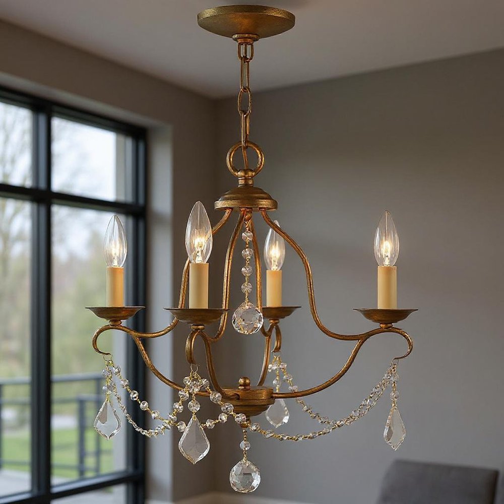 Four Light Dimmable Chandelier With Shades