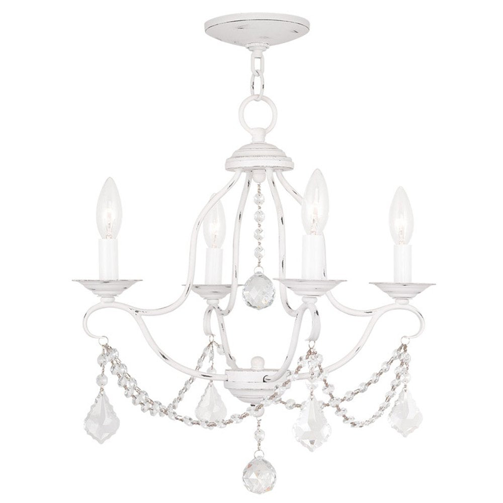 Antiqued White Four Light Metal Dimmable Chandelier With Shades
