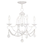 Antiqued White Four Light Metal Dimmable Chandelier With Shades