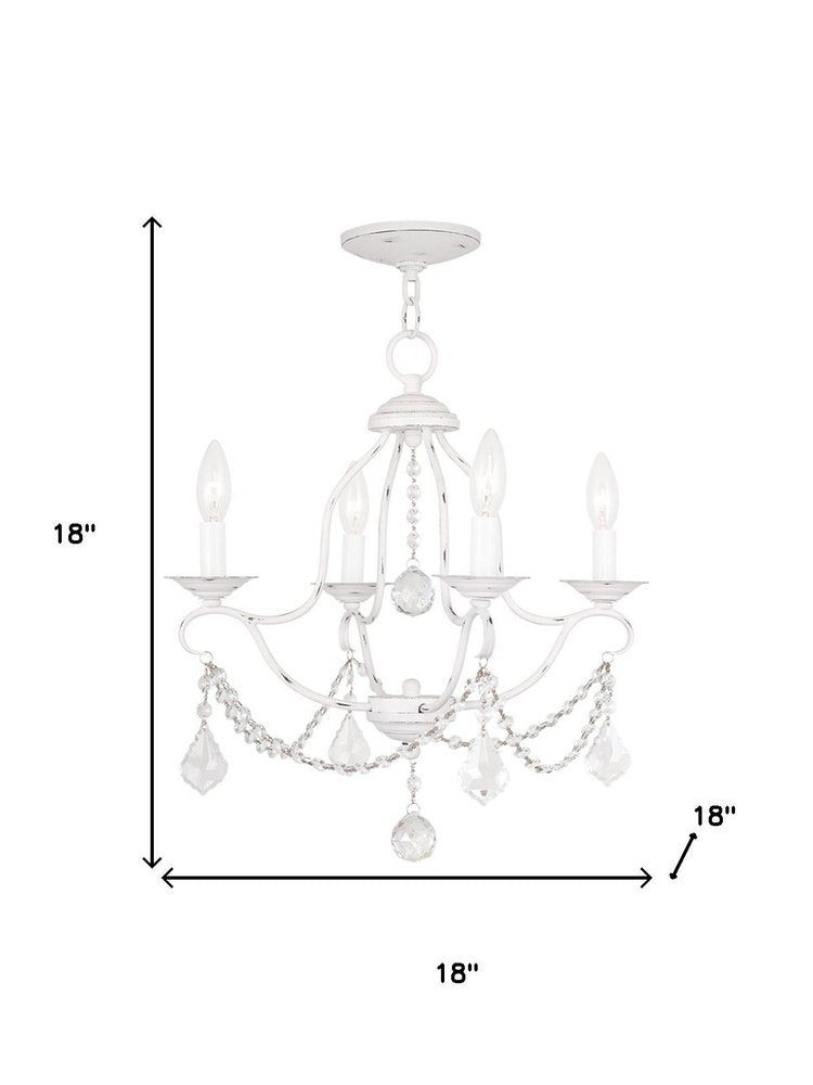Antiqued White Four Light Metal Dimmable Chandelier With Shades