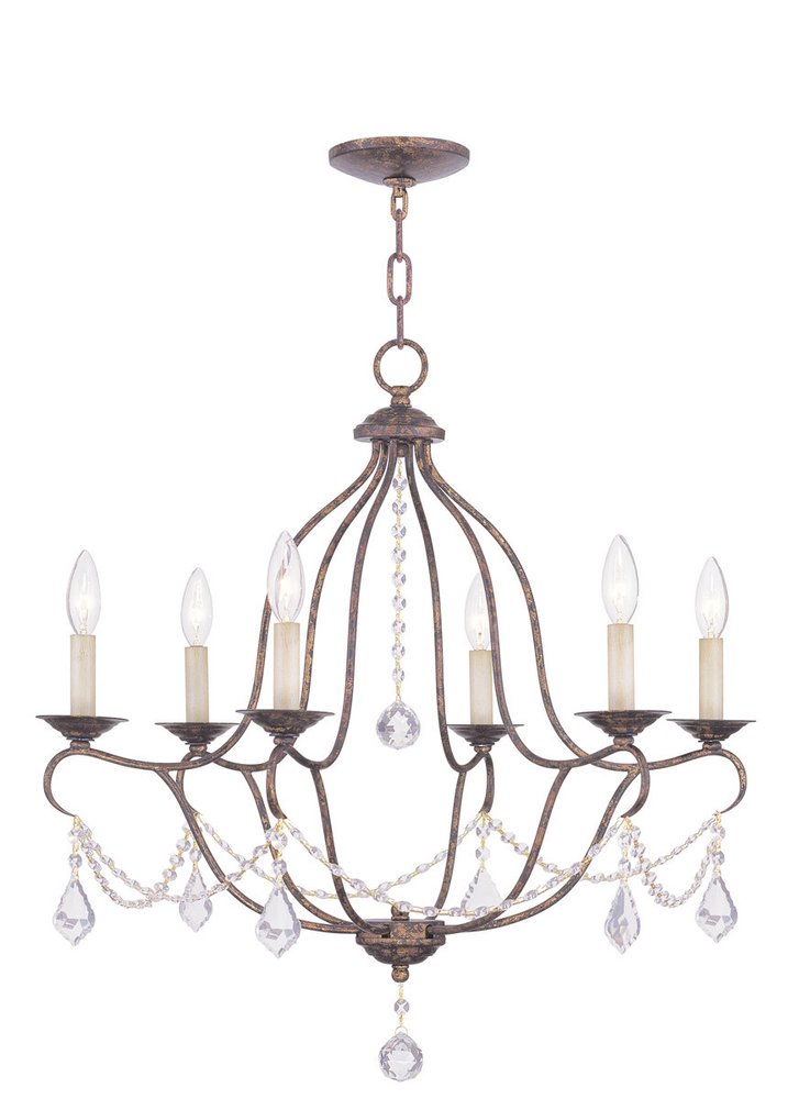 Bronze Six Light Metal Dimmable Chandelier With Shades