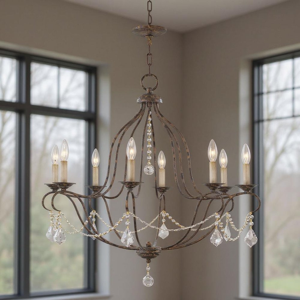 Eight Light Dimmable Chandelier With Shades