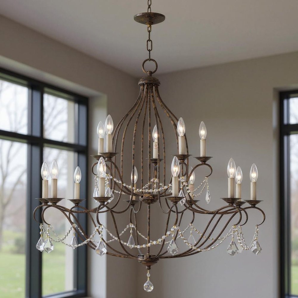 Bronze Multi Light Metal Dimmable Chandelier With Shades