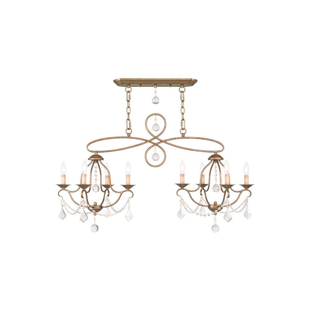 Gold Eight Light Metal Dimmable Chandelier With Shades