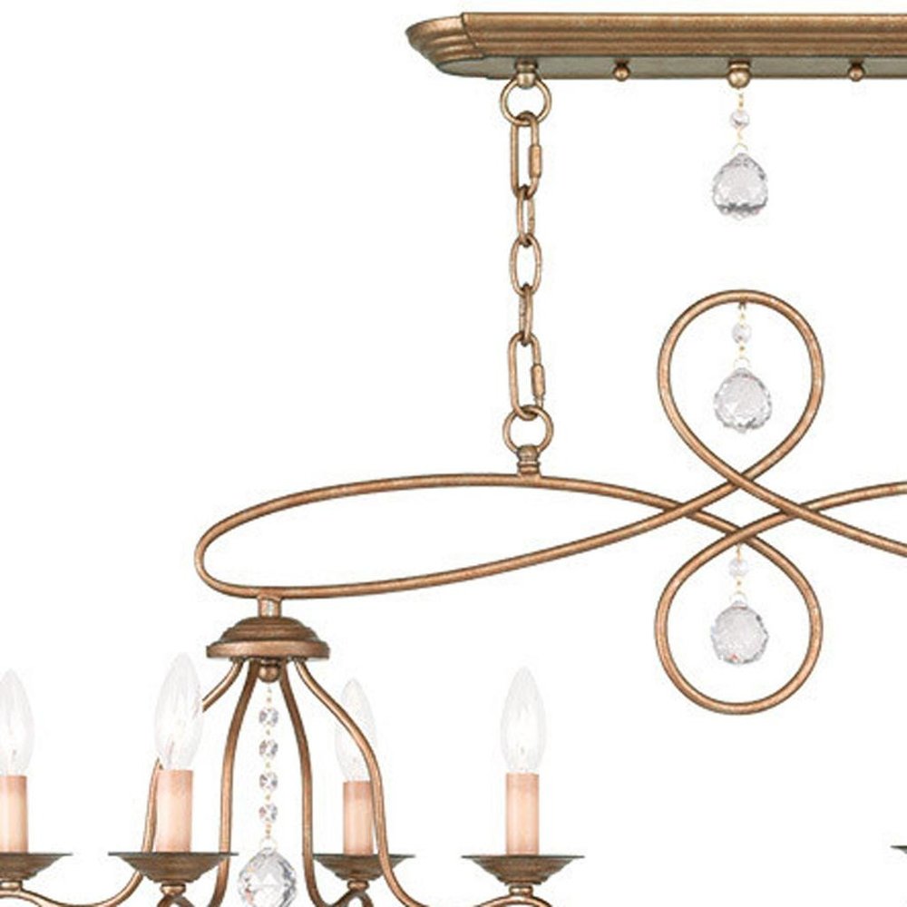 Gold Eight Light Metal Dimmable Chandelier With Shades