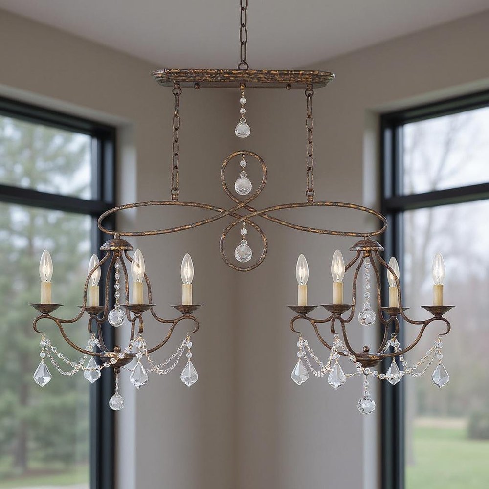 Eight Light Dimmable Chandelier With Shades