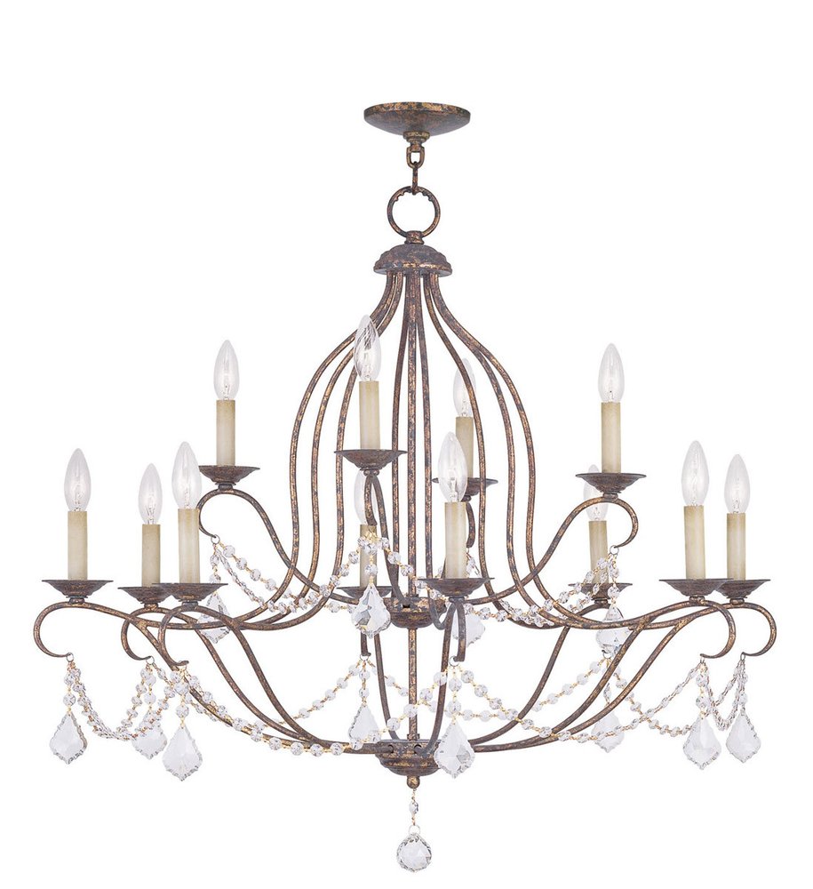 Bronze Twelve Light Metal Dimmable Chandelier With Shades