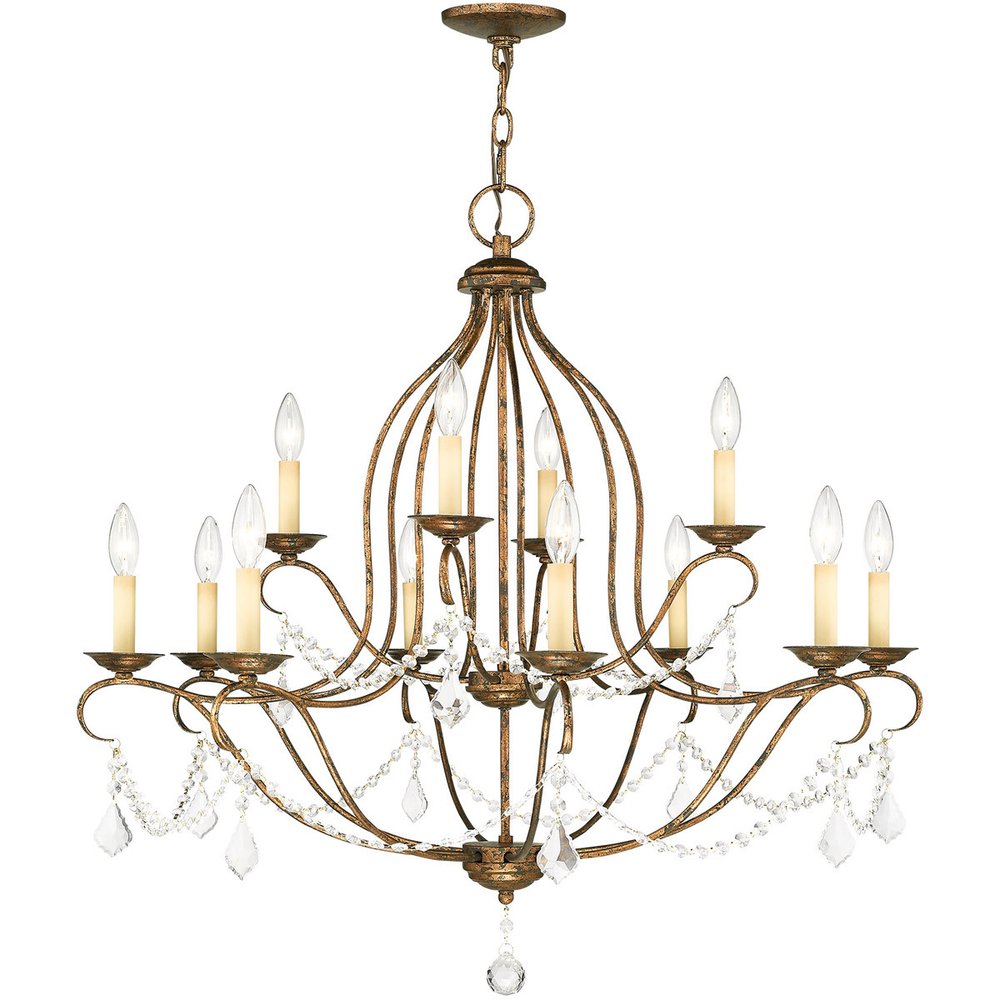 Bronze Twelve Light Metal Dimmable Chandelier With Shades