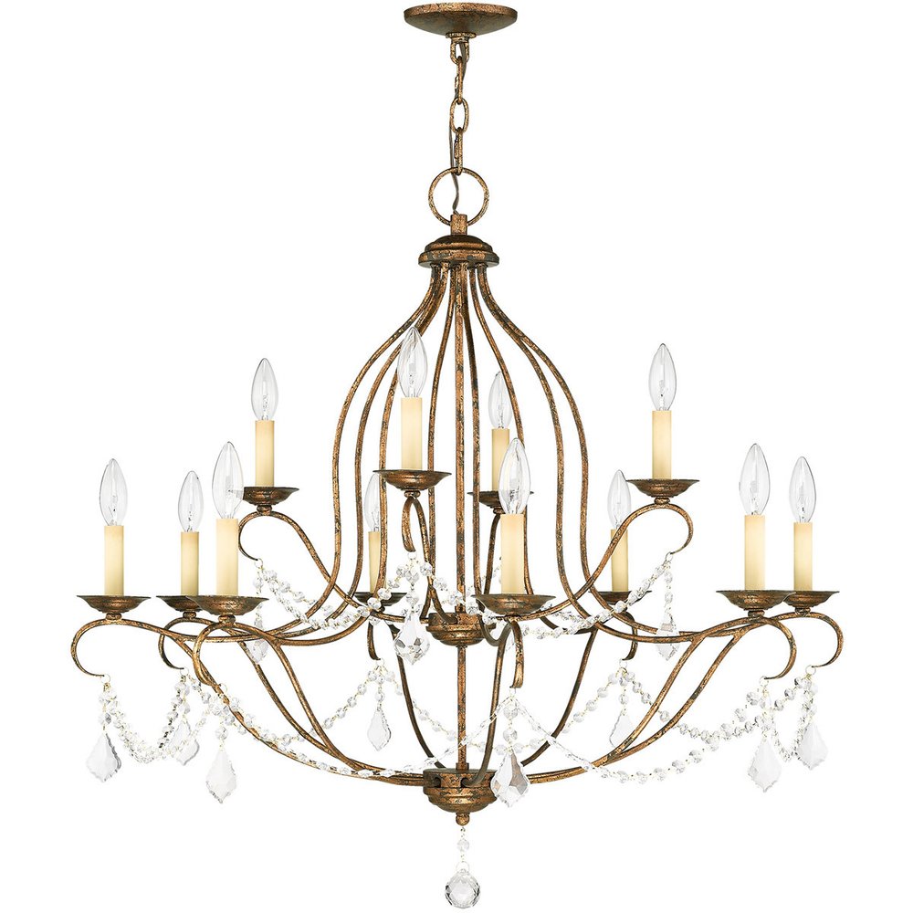 Bronze Twelve Light Metal Dimmable Chandelier With Shades