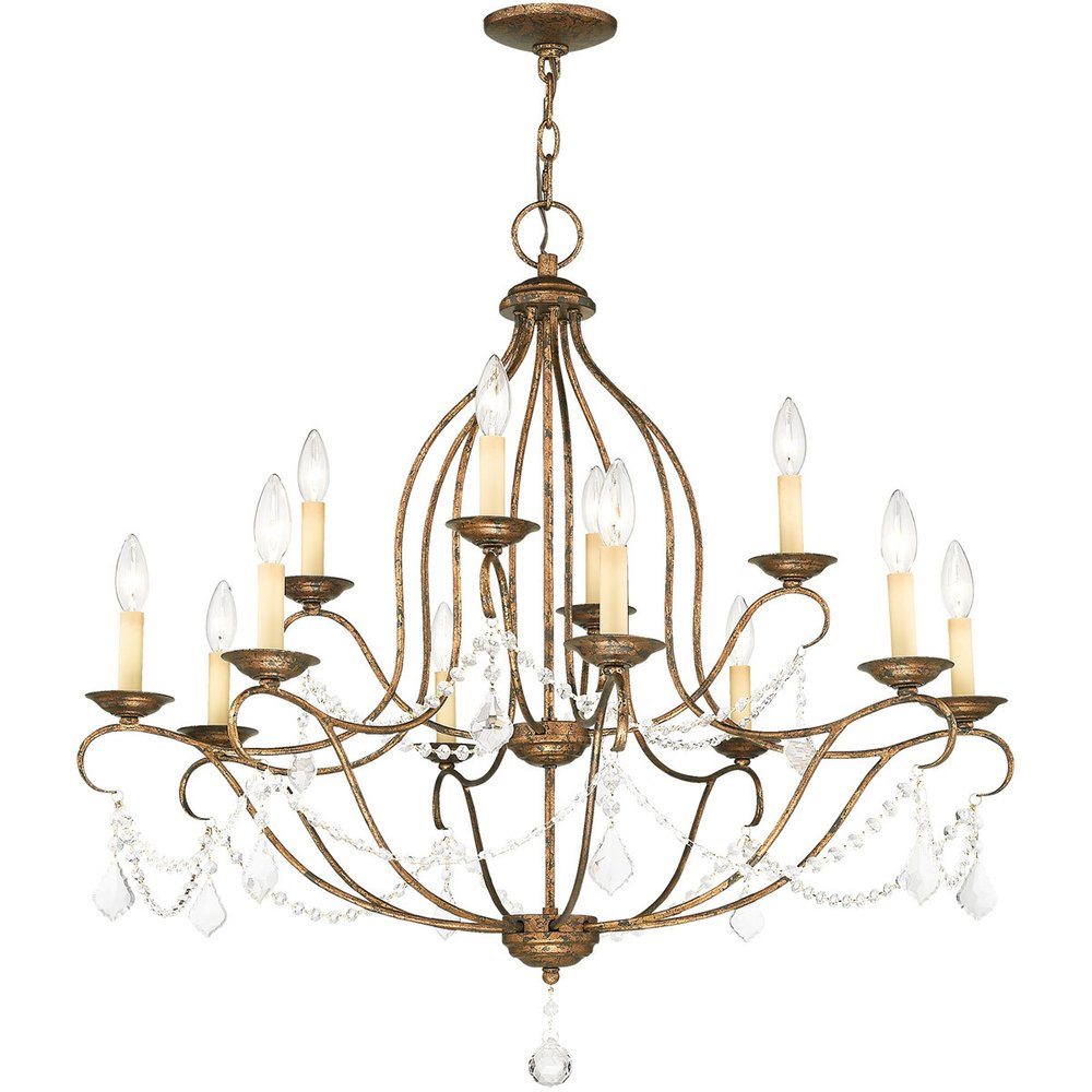 Bronze Twelve Light Metal Dimmable Chandelier With Shades