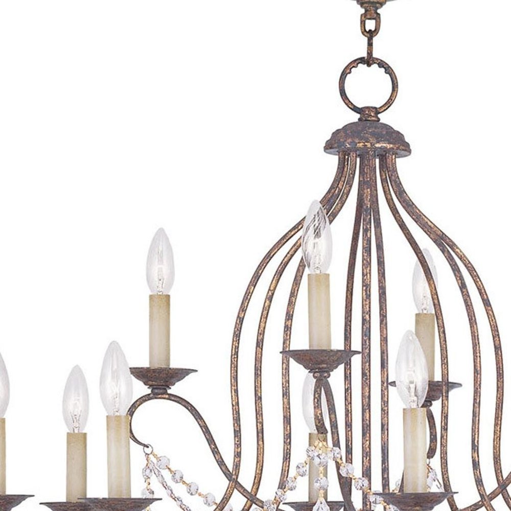 Bronze Twelve Light Metal Dimmable Chandelier With Shades