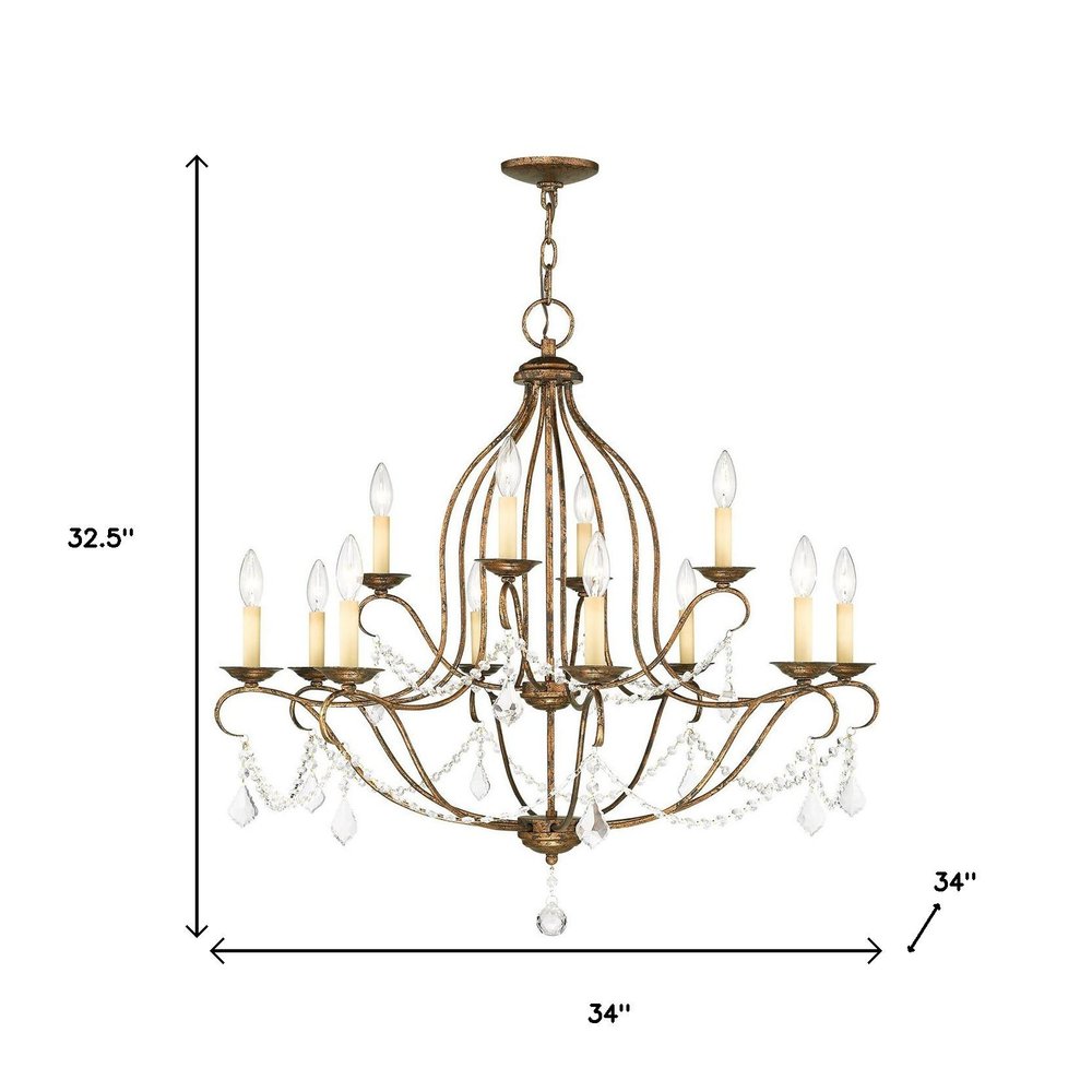 Bronze Twelve Light Metal Dimmable Chandelier With Shades